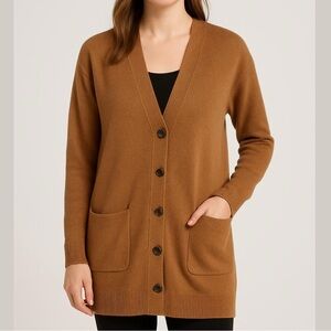 THEORY cashmere sweater cardigan Braewyn button up sweater brown camel sz medium